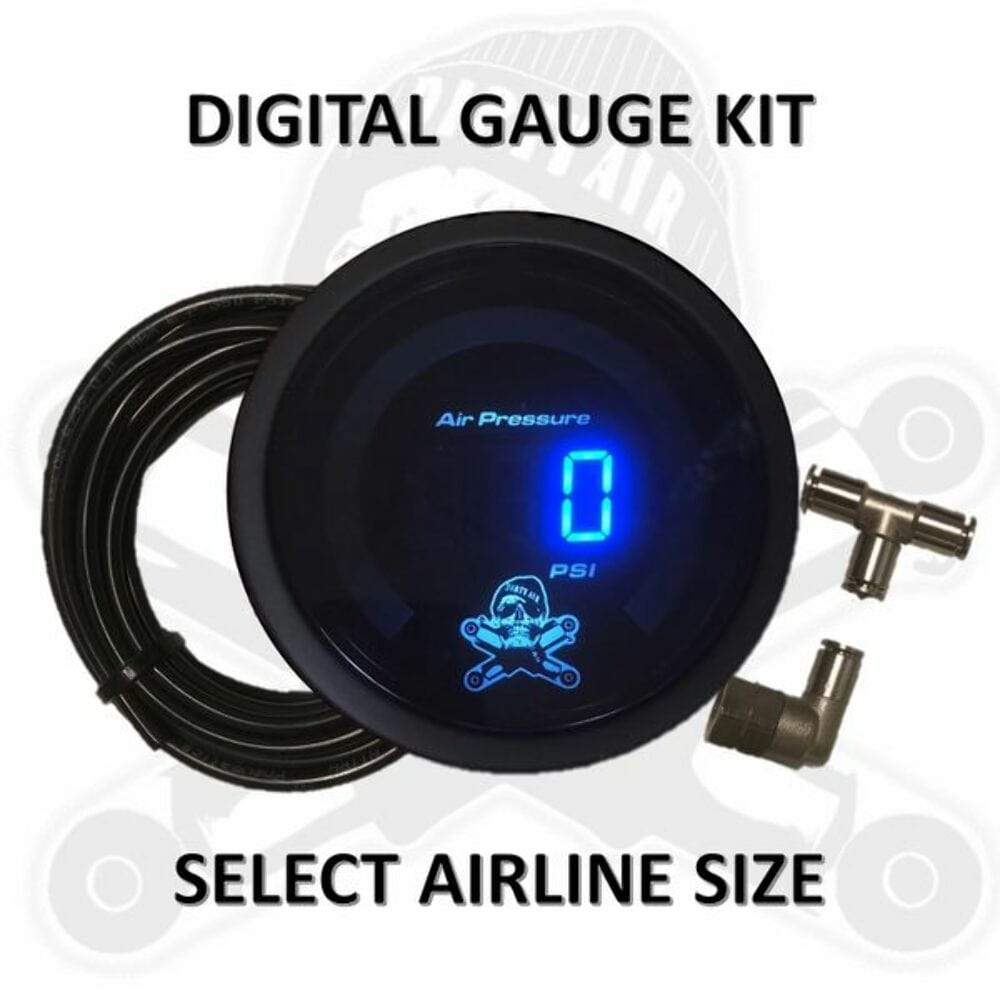 Dirty Air Dirty Air Digital Air Pressure Gauge Kit Blue LED Air Ride Black Face Harley FLT