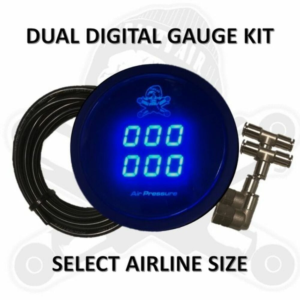 Dirty Air Dirty Air Dual Digital Air Pressure Gauge Kit FrontRear Blue LED Air Ride Harley