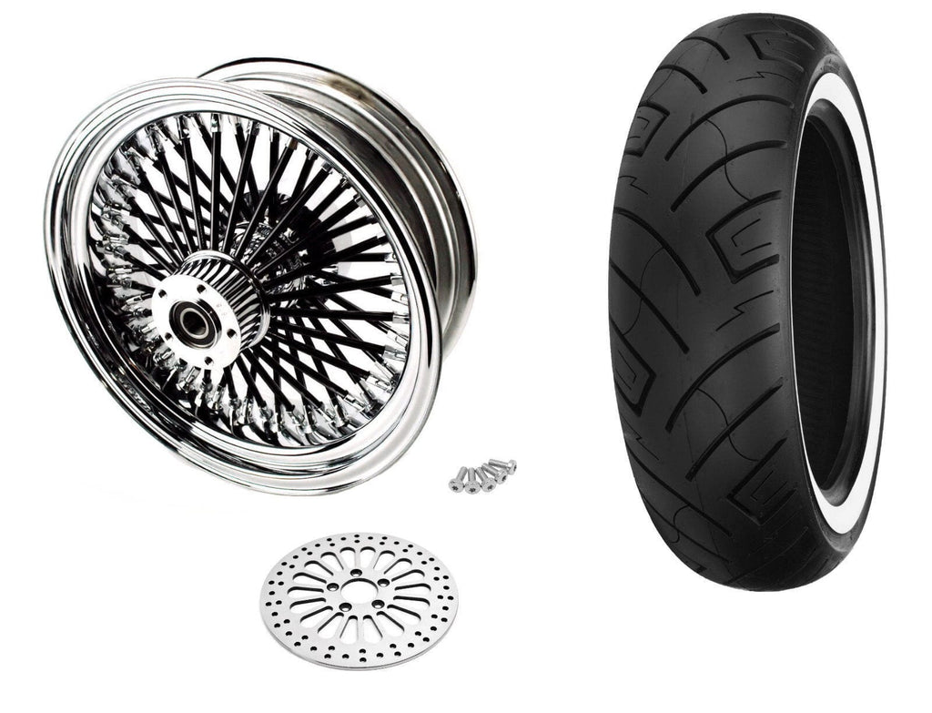 DNA Specialty 18 5.5 Chrome 52 Black Fat Spoke Rear Wheel Package ABS Rim Tire Harley Touring