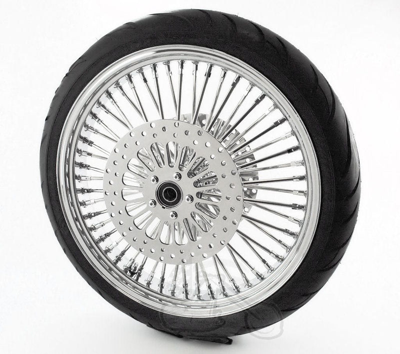 DNA Specialty 21 3.5 Chrome 52 Mammoth Fat Spoke Front Wheel Tire Package BW Harley Softail FX