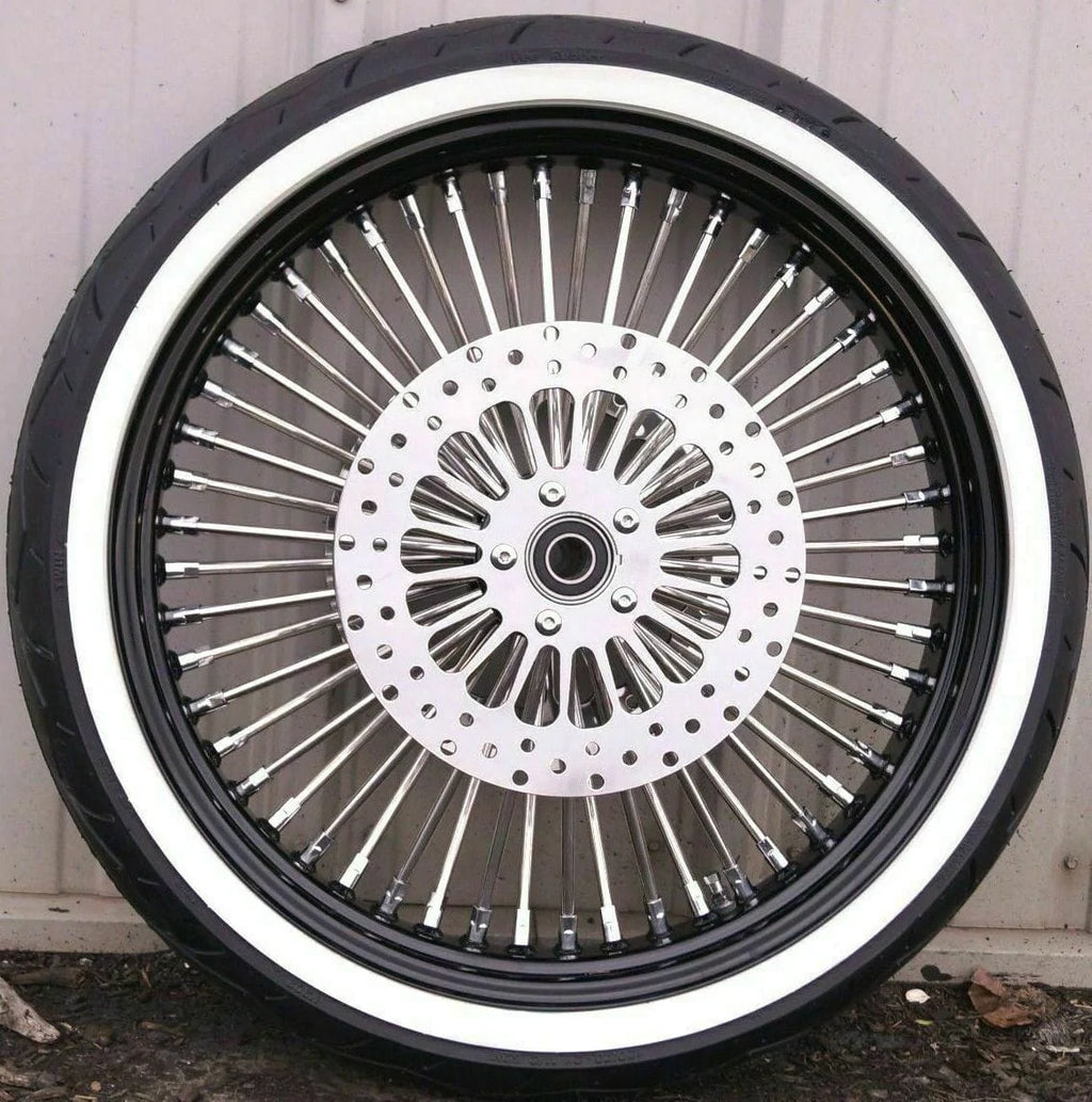 DNA Specialty 21 X 3.5 52 Mammoth Fat Spoke Wheel Rim Black Chrome Tire Package Touring 84-99