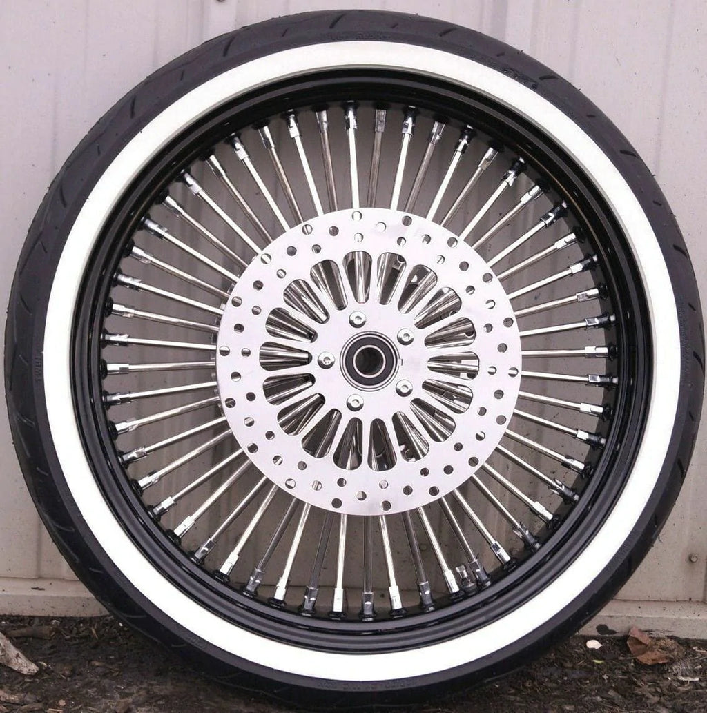 DNA Specialty Black 21 X 3.5 52 Mammoth Fat Spoke Wheel 120/70 Whitewall Tire Package 08-2022