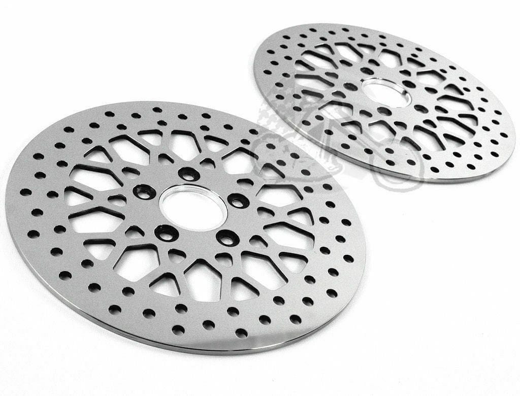 DNA Specialty Polished 11.5" Mesh Spoke Stainless Front Rear Disc Brake Rotors Pair Set Harley