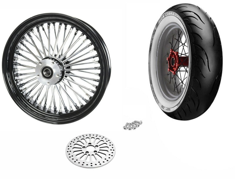 DNA Specialty Wheels & Tire Package 16 5.5 Black 52 Fat Mammoth Spoke Rear Wheel Rim Tire Package Harley Touring WW