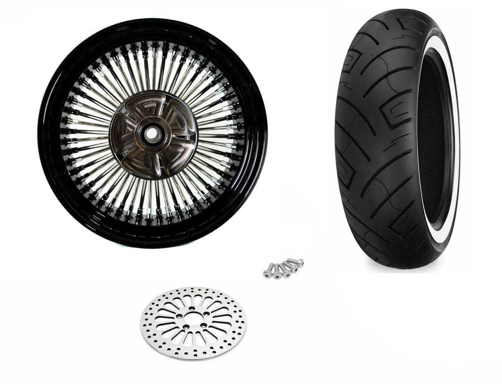 DNA Specialty Wheels & Tire Packages 16 5.5 Black Rim 52 Fat Mammoth Chrome Spoke Rear Wheel WW Tire Harley Touring