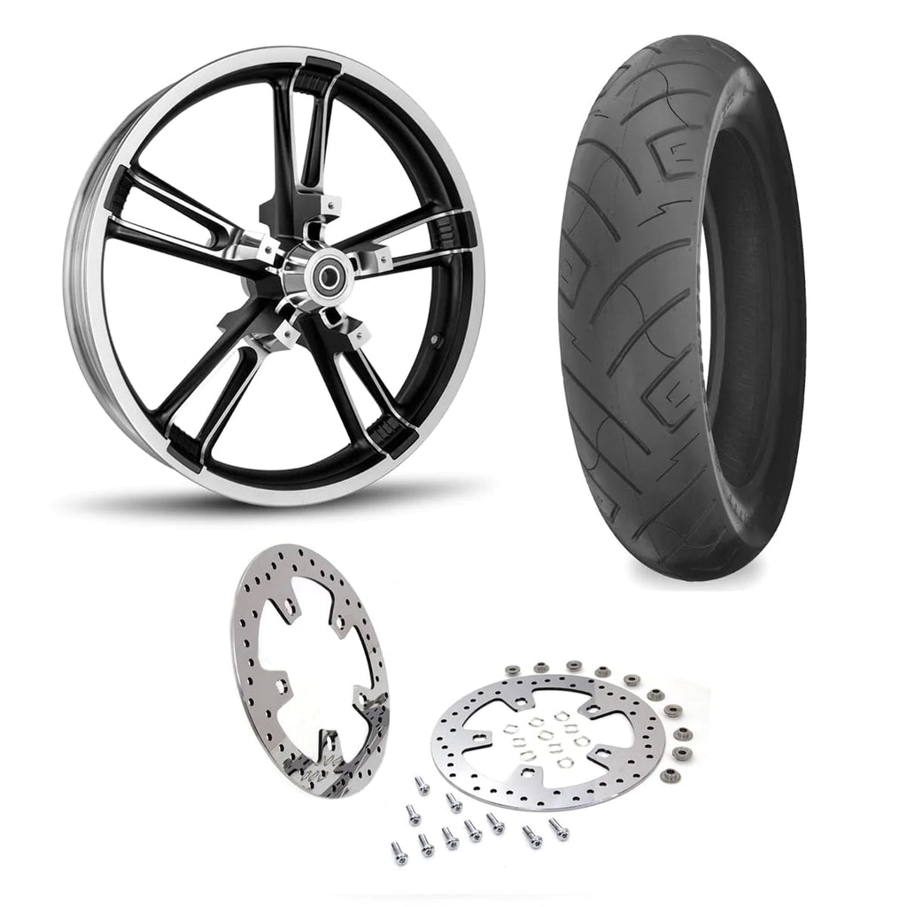 DNA Specialty Wheels & Tire Packages 21 3.5 Black Cut Enforcer Billet Front Wheel Rim BW Tire Package Harley Touring