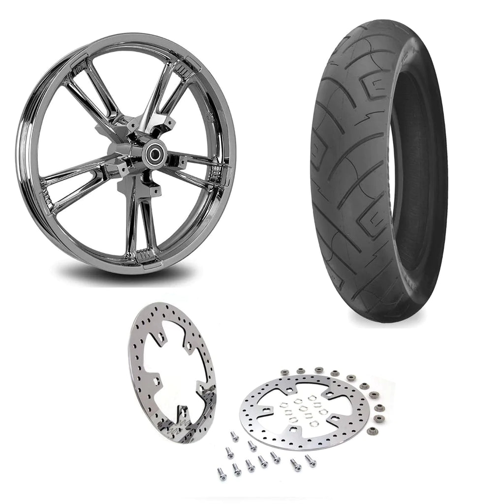 DNA Specialty Wheels & Tire Packages 21 3.5 Chrome Enforcer Billet Front Wheel Rim BW Tire Package Harley Touring ABS