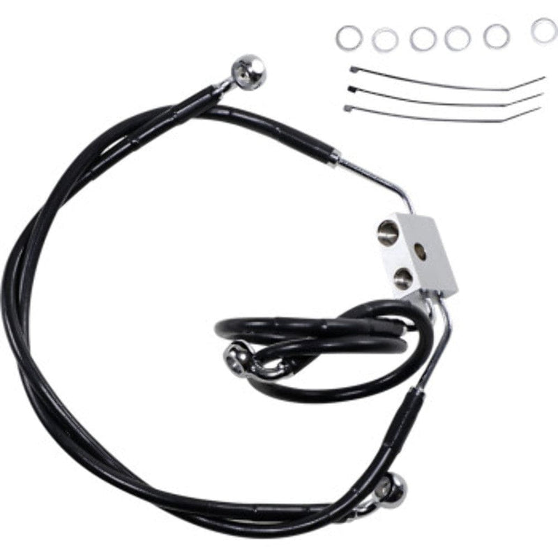 Drag Specialities Brake Lines +4" Extended  Length Black Vinyl Upper Lower Brake Line Harley Dyna 12-17 ABS