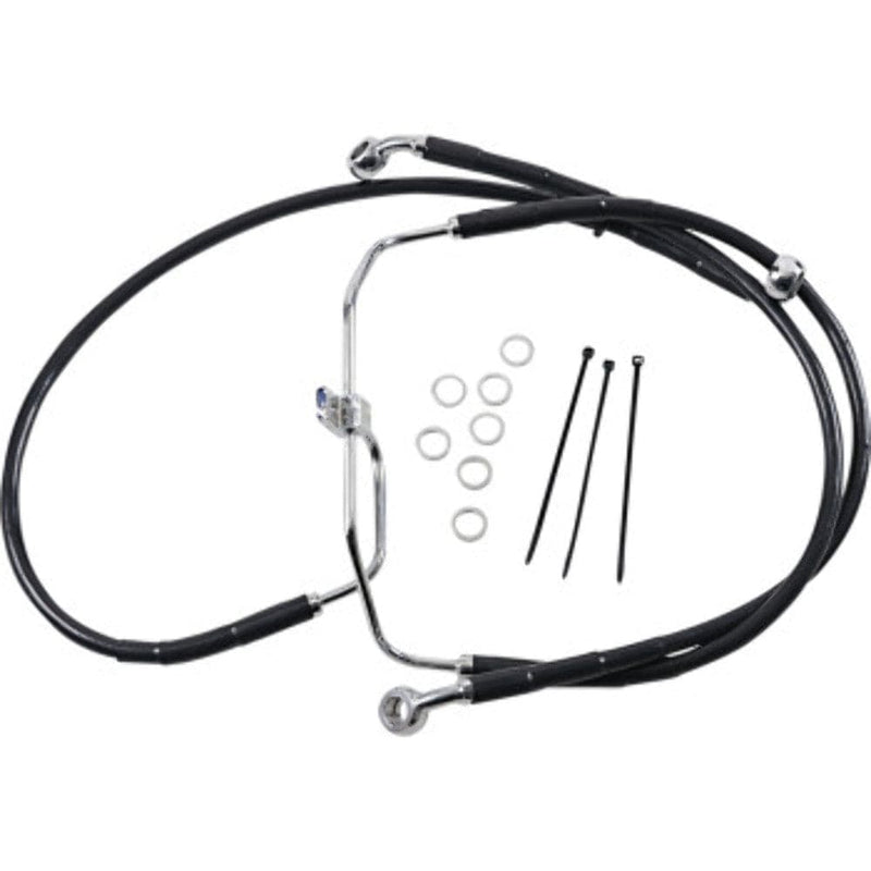 Drag Specialities Brake Lines & Hoses +4" Extended Stock Length Black Vinyl Upper Lower Brake Line Harley Dyna 08-17