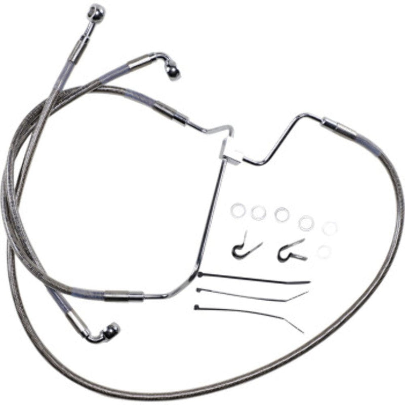 Drag Specialities Brake Lines & Hoses +8" Extended Braided Stainless Steel Upper Brake Line Kit Harley Touring 14-19