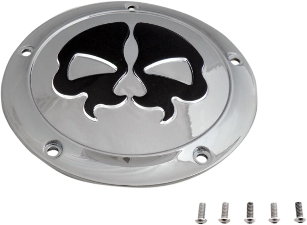 Drag Specialties Clutch Covers Drag Specialties Split Black Skull Derby Cover Accent Chrome 16+ Harley Touring