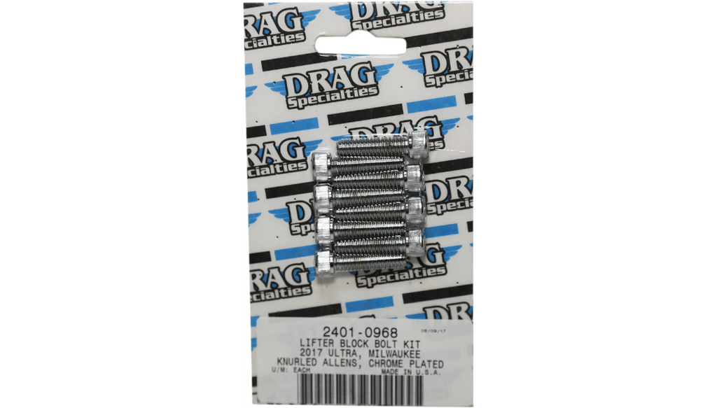 Drag Specialties Drag M-Eight M8 Lifter Block Socket Bolt Kit Chrome Knurled Harley 17+ FS FL FX