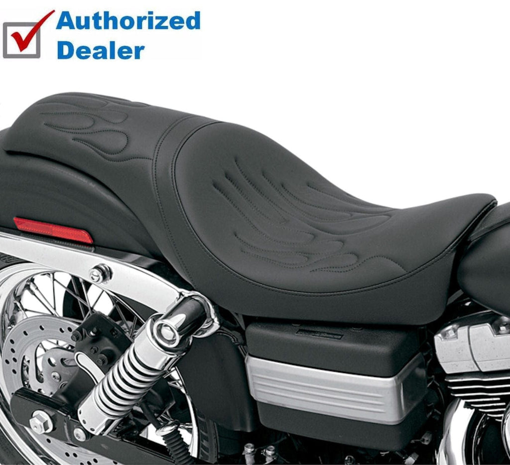 Drag Specialties Seats Drag Specialties 2 Up Lowering Low Leather Flame Seat 2006-2017 Harley Dyna FXD