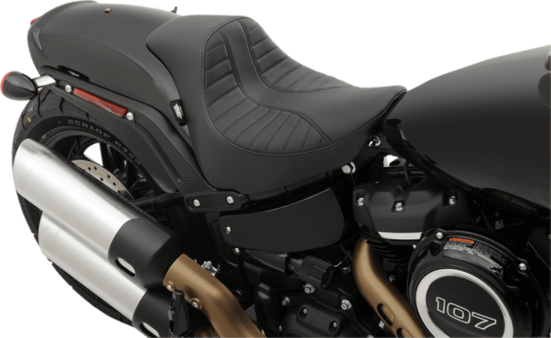Drag Specialties Seats Drag Specialties Black Scorpion Stitch EZ On Solo Driver Seat Harley Fat Bob 18+