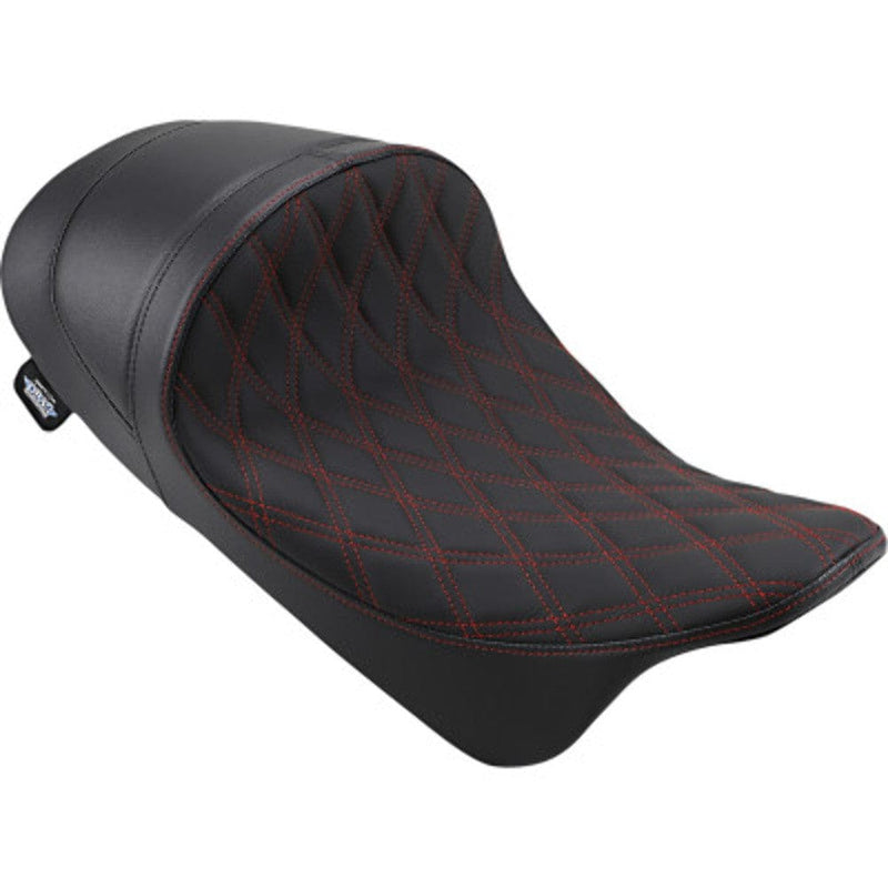 Drag Specialties Seats Drag Specialties EZ Low Profile Red Diamond Stitch Solo Seat Harley 08+ Touring