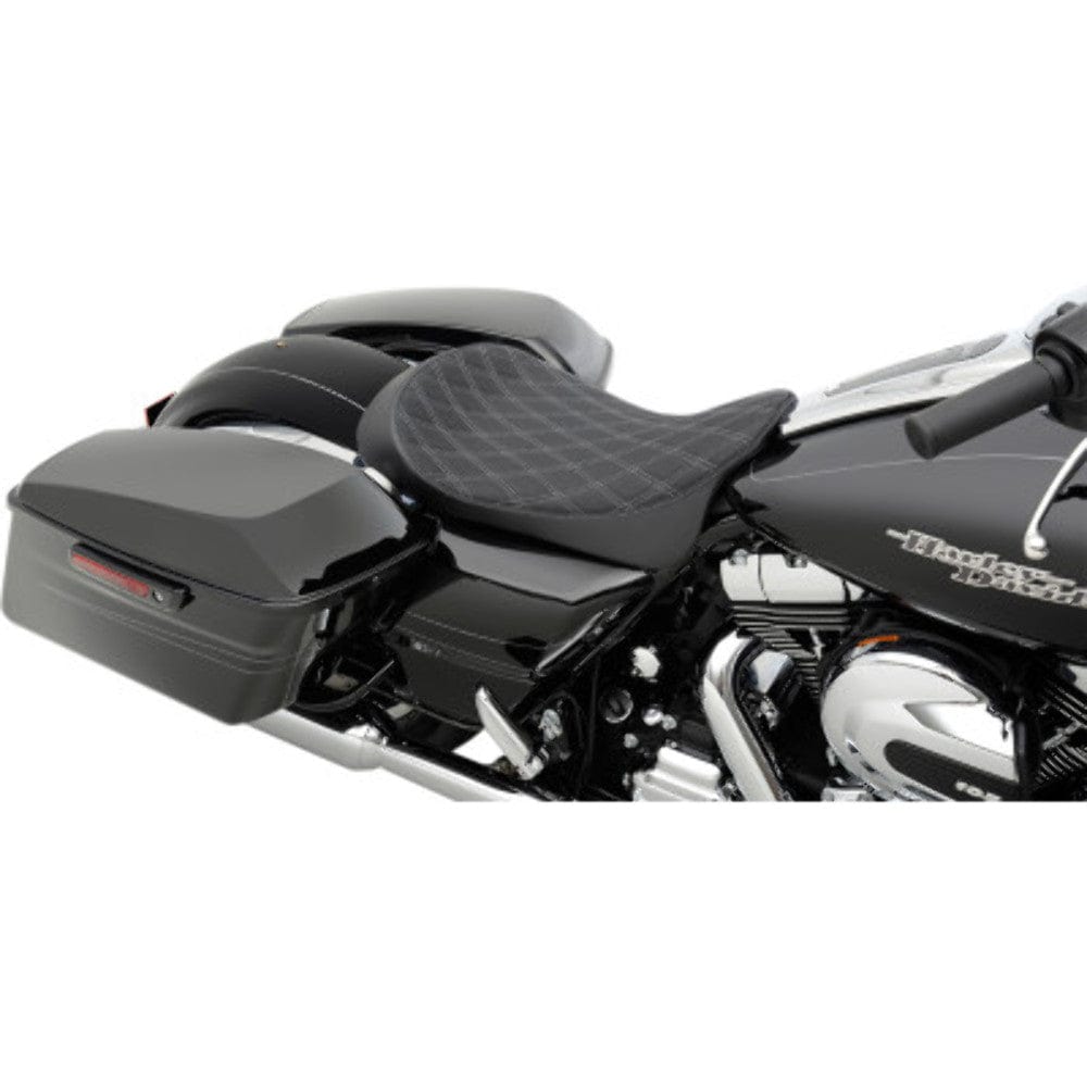 Drag Specialties Seats Drag Specialties EZ Mount Low Profile Solo Seat Silver Diamond Harley 08+Touring