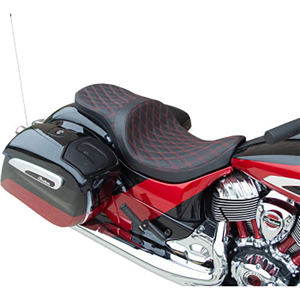 Drag Specialties Seats Drag Specialties Low-Profile Touring 2 Up Red Diamond Leather Seat Indian 14+