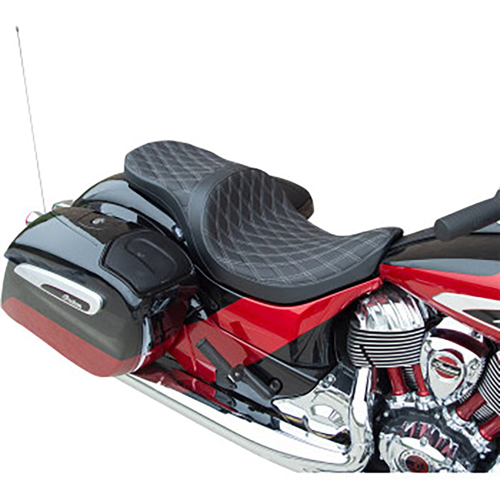 Drag Specialties Seats Drag Specialties Low-Profile Touring 2 Up Silver Diamond Leather Seat Indian 14+