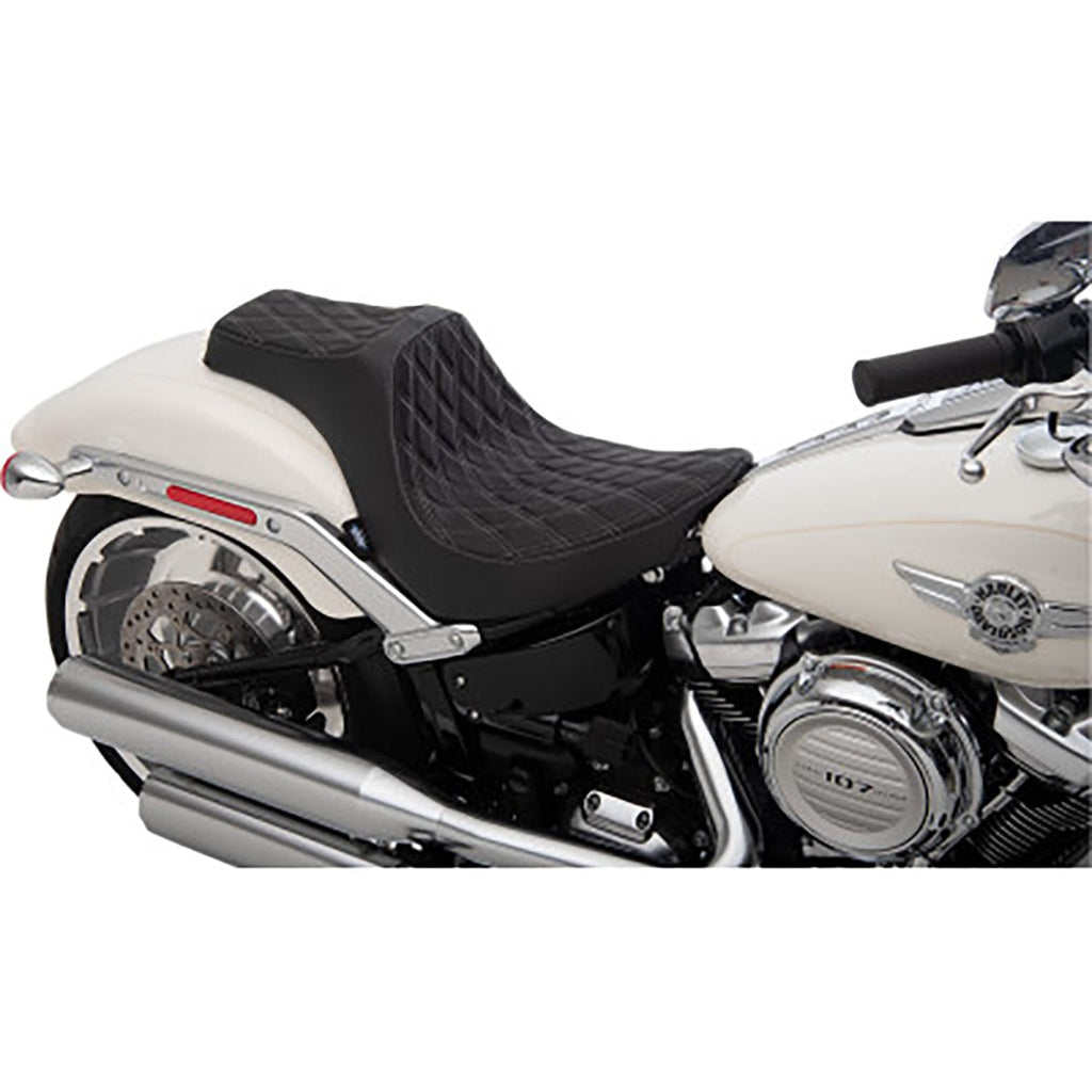 Drag Specialties Seats Drag Specialties Predator III Diamond Silver Seat 2 Up 18+ Harley Softail Fatboy