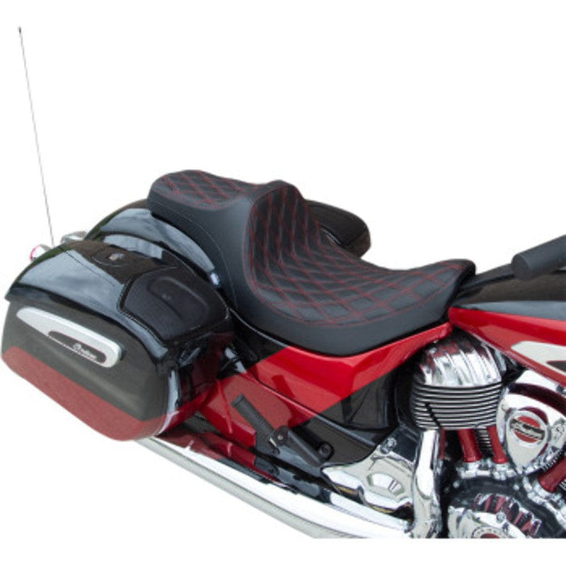 Drag Specialties Seats Drag Specialties Predator III Red 2 Up Double Diamond Stitch Seat Indian 14+