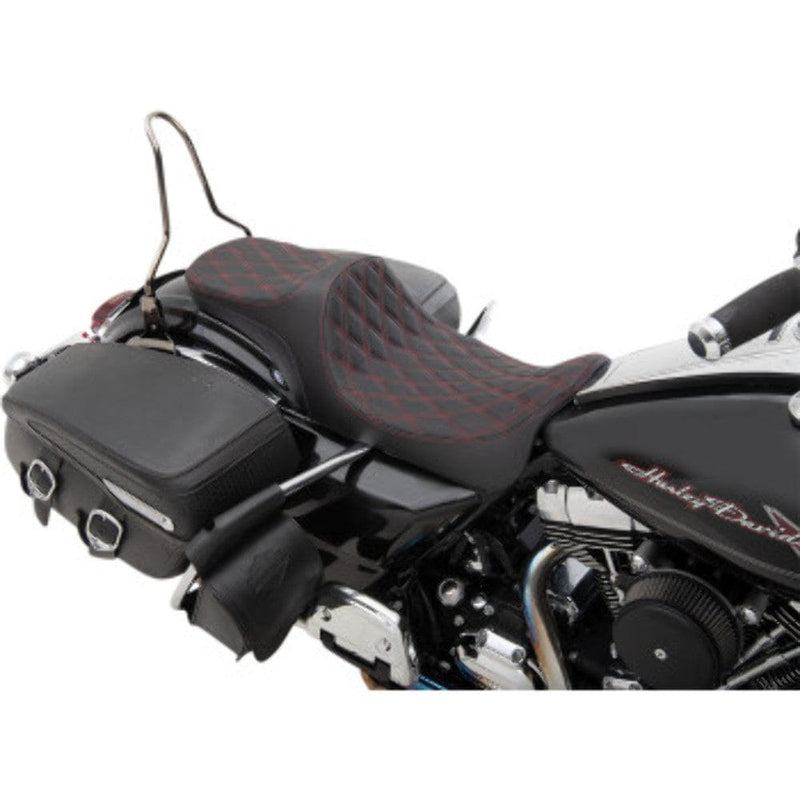 Drag Specialties Seats Drag Specialties Predator III Red Diamond Stitch 2 Up Seat Harley Touring 08+