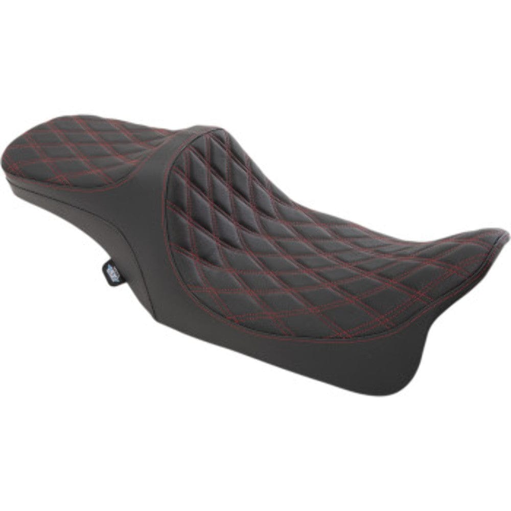 Drag Specialties Seats Drag Specialties Predator III Red Dimond Stitch 2Up Seat Harley Touring 97-07