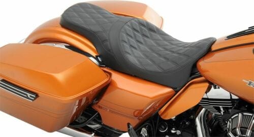 DRAG SPECIALTIES SEATS Seat Low Profile Predator Leather Double Diamond Stitch 2-Up Seat 08+ Harley Touring