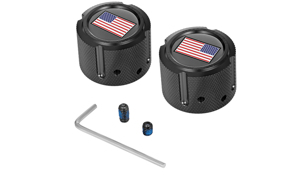 Figurati Designs Front Axle Nut Cover PVD Black American Flag Color Pair Set Harley 25mm