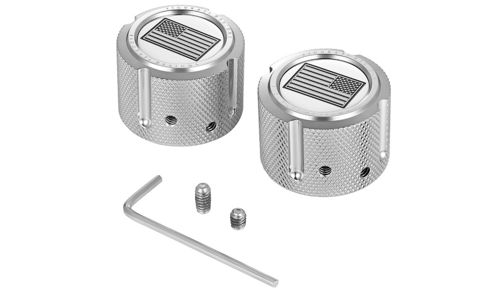 Figurati Designs Front Axle Nut Cover Stainless Steel American Flag Gray Pair Set Harley 25mm