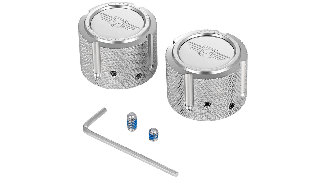 Figurati Designs Front Axle Nut Cover Stainless Steel Figurati Designs Logo Pair Set Harley 25mm