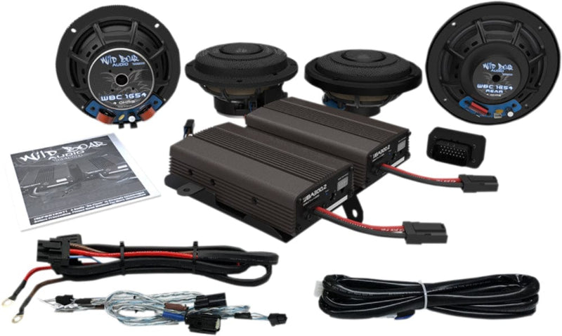 Hogtunes Audio Systems Hogtunes Wild Boar 600 Watt Amp 4 Speaker Front Rear Audio Harley Touring CVO