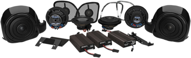 Hogtunes Audio Systems Hogtunes Wild Boar Whole Hog 900 Watt Amp 6 Speaker Audio Kit Harley FLTRU 15+