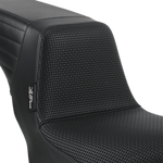 Le Pera Seats Le Pera Black Vinyl Kickflip Seat Basket Weave 2 Up Harley Softail FXBB 18-20