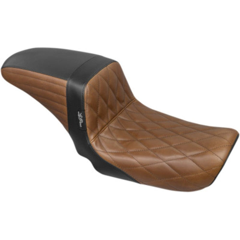 Le Pera Seats Le Pera Kickflip Brown Black Diamond Stitch Vinyl 2 Up Seat Harley Dyna 06-17