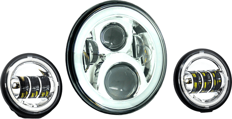 Letric Lighting Co Letric Lighting Chrome 7" Premium LED Headlight + Passing Lamps Aluminum Harley