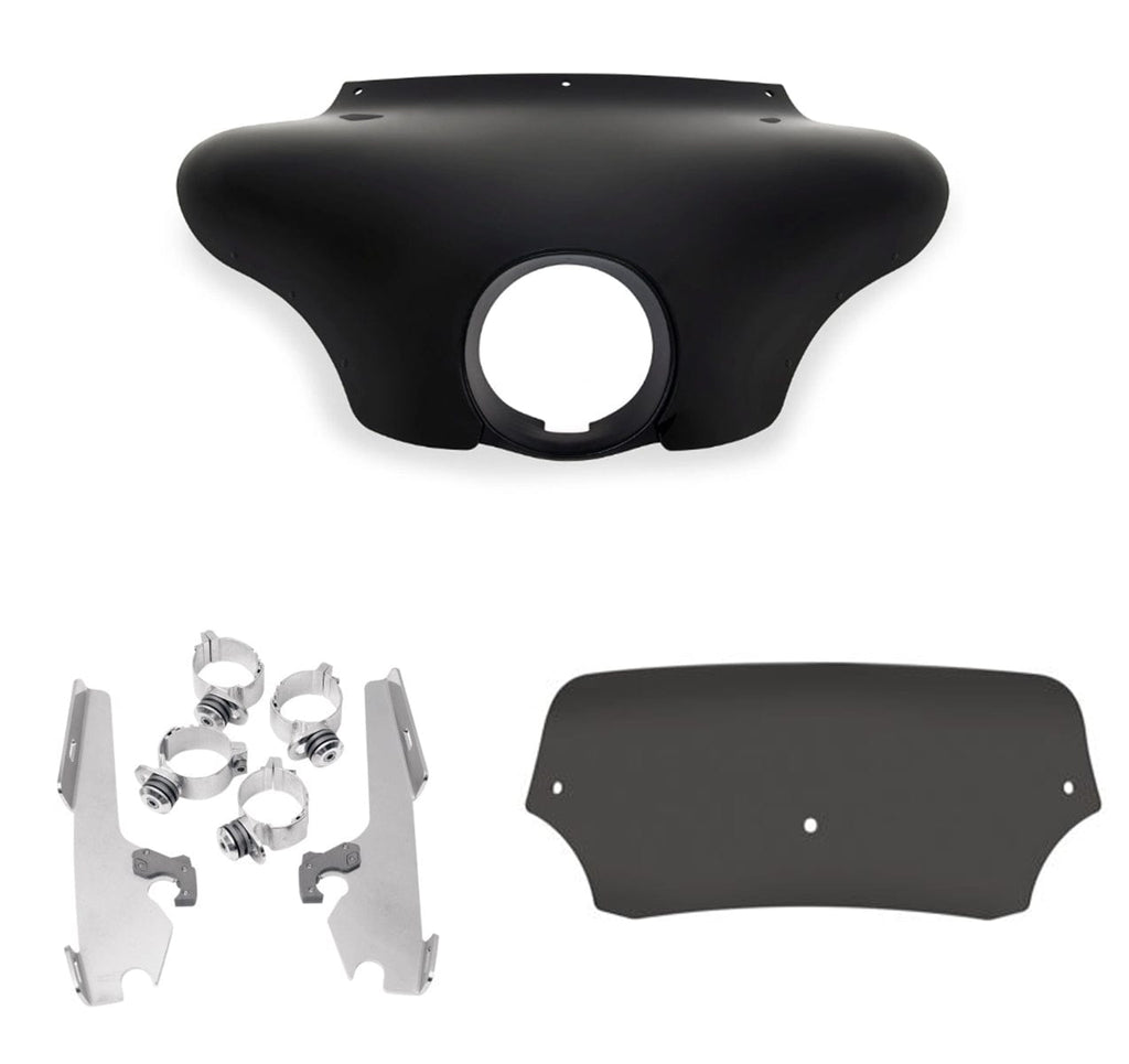 Memphis Shades Fairings & Body Work Memphis Shades Batwing Fairing 5" Black Windshield Polished Mounting Kit Harley