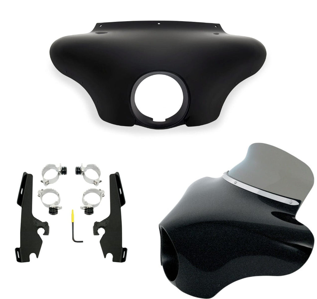 Memphis Shades Fairings & Body Work Memphis Shades Batwing Fairing 6.5" Smoke Windshield Black Mount Kit Harley Dyna