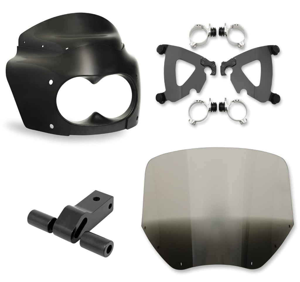 Memphis Shades Fairings & Body Work Memphis Shades Road Warrior Fairing Mount 11" Smoke Black Windshield Harley Dyna