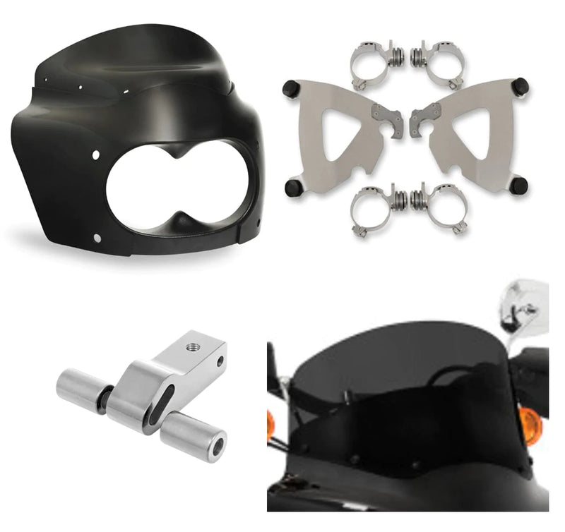 Memphis Shades Fairings & Body Work Memphis Shades Road Warrior Fairing Mount 9" Black Windshield Kit Harley Dyna