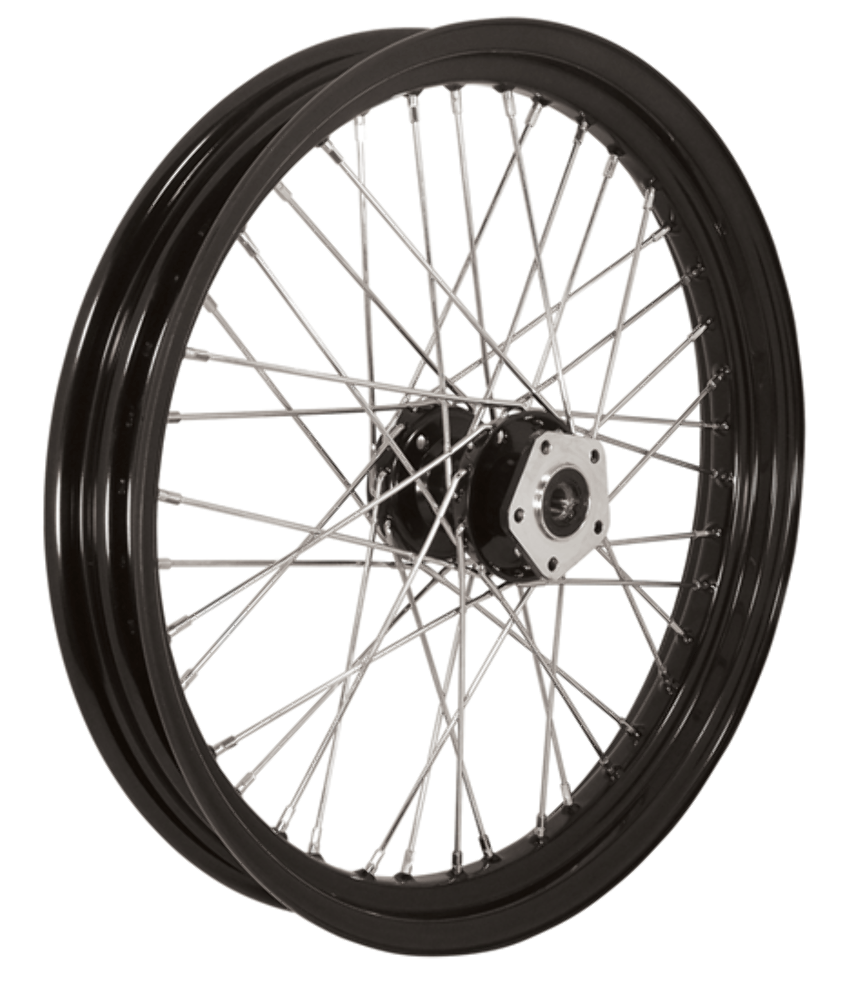 Mid-USA 16 x 3 Black Tubeless 40 Chrome Spoke Front Wheel Rim Big Twin Harley Shovelhead