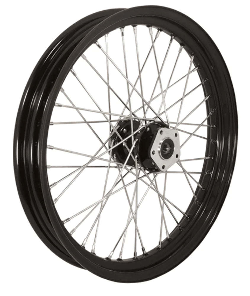 Mid-USA 21 x 2.15 Black Tubeless Front Wheel Rim 40 Chrome Spoke Softail Harley Twin Cam