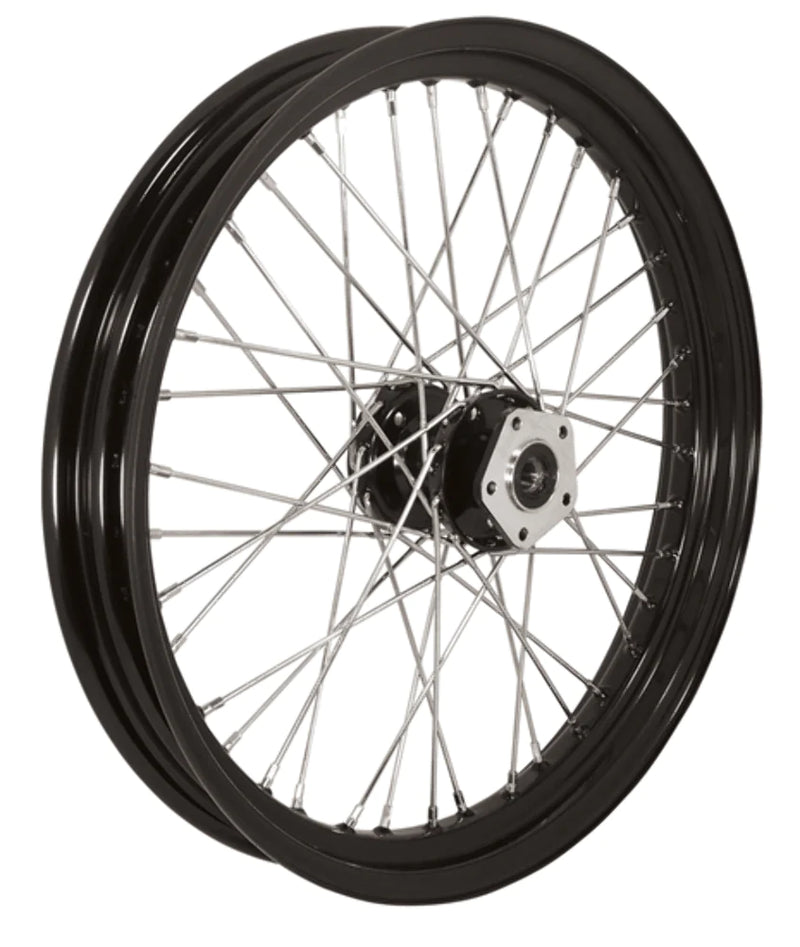 Mid-USA 21x 2.15  Black Tubeless 40 Chrome Spoke Front Wheel Rim Harley Evo Softail Dyna