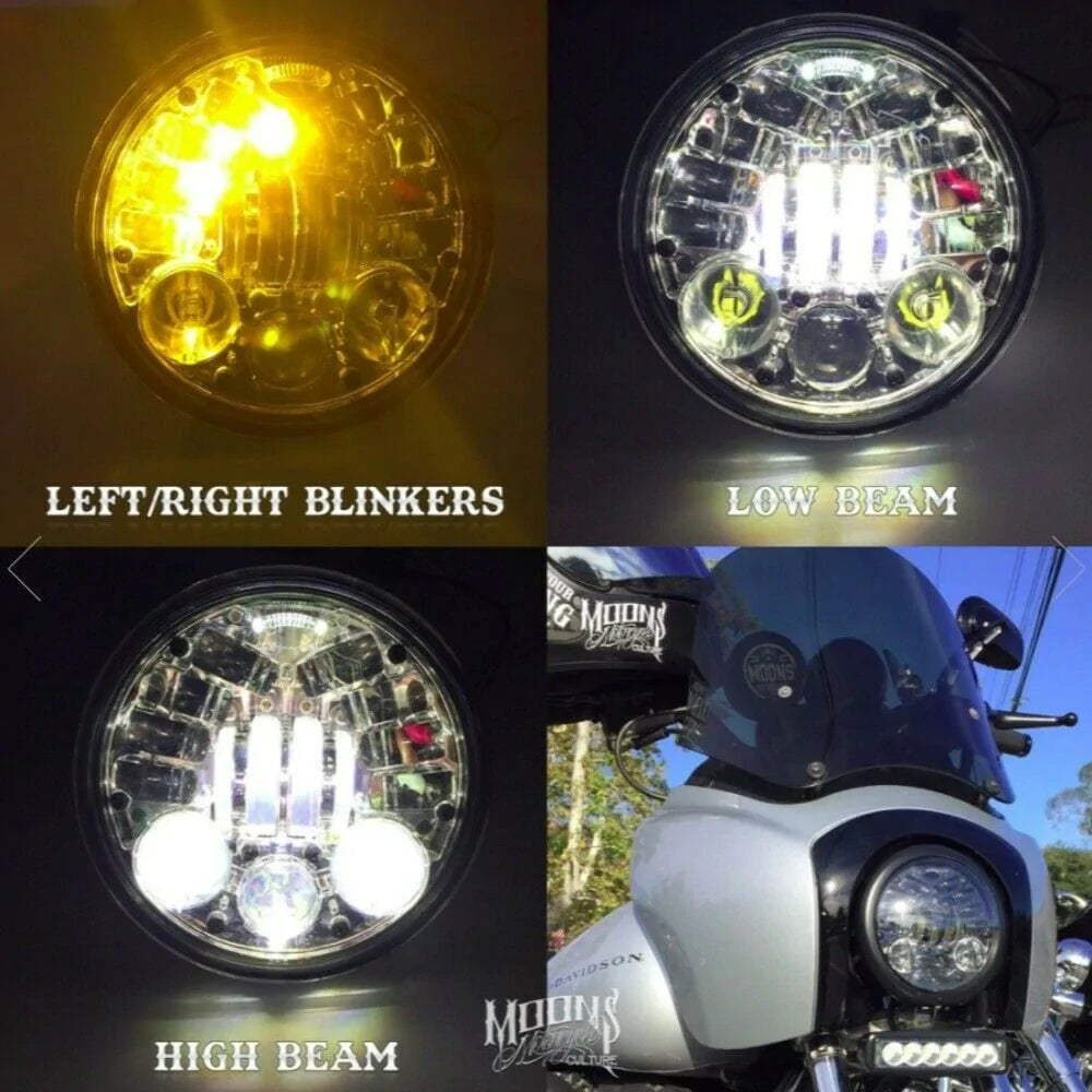 MOONS MC Headlight Assemblies Moons MC Chrome Moon Maker 3 5.75" LED Headlight Lens Harley Dyna XL Softail Day
