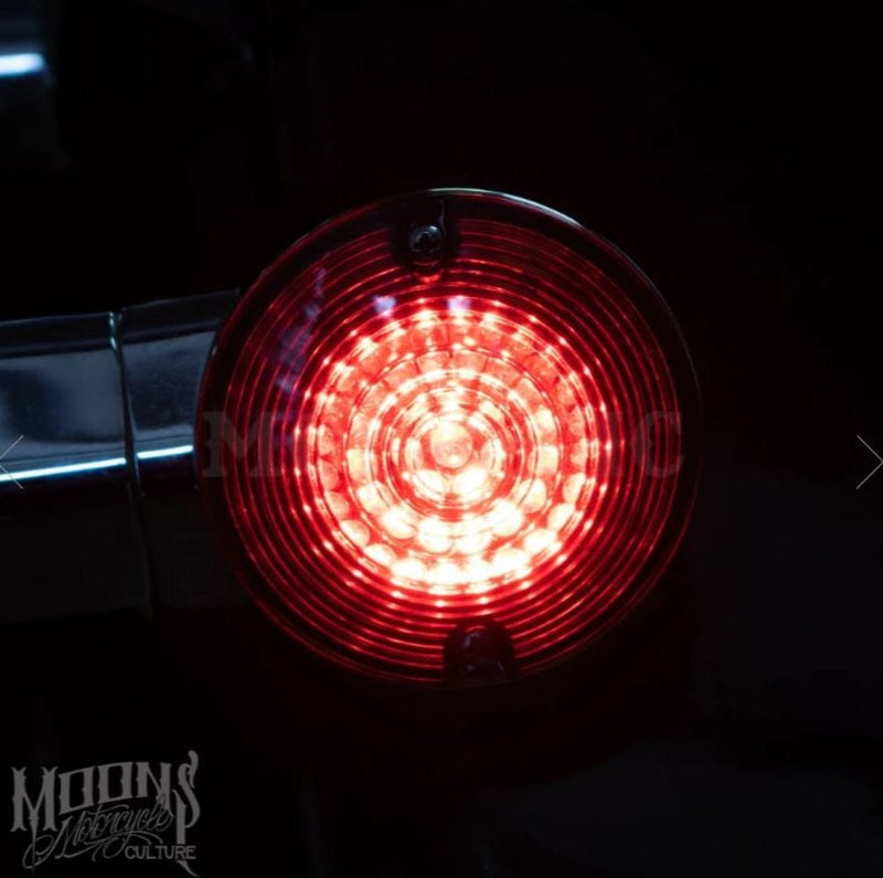 Moons MC Other Motorcycle Accessories Moons Flat Style Moon Pods LED Smoked Front Rear Turn Signal Light Red Harley