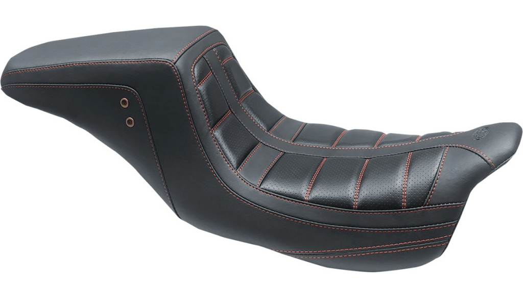 Mustang Mustang Squareback One-Piece Seat Tuck and Roll Black Red Harley Touring 2008+