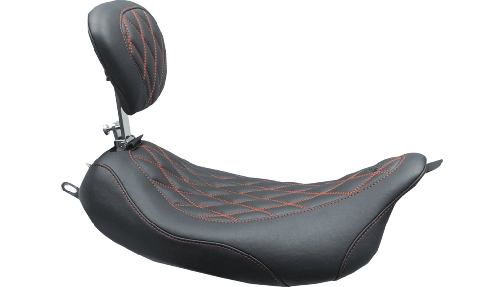 Mustang Mustang Wide Tripper Solo Seat Removable Backrest Black Red Harley Touring 2008+