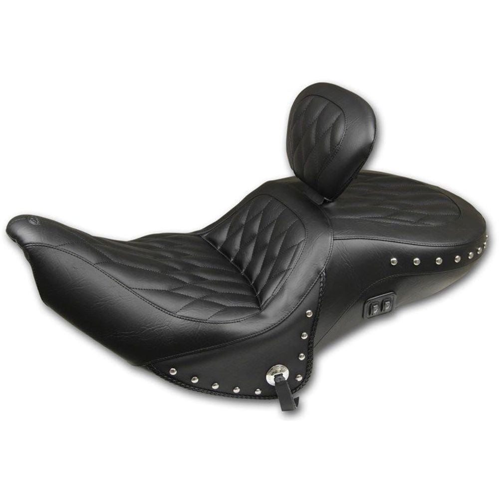 Mustang Other Seat Parts Mustang One Piece Diamond Stitch Black Chrome Studded Backrest Heated Indian