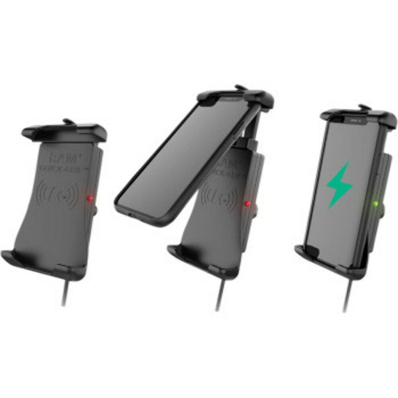 Ram Mounts Handlebar Accessory Mounts Ram Mount Quick-Grip Waterproof Wireless Phone Charging Cradle Suction Cup Mount