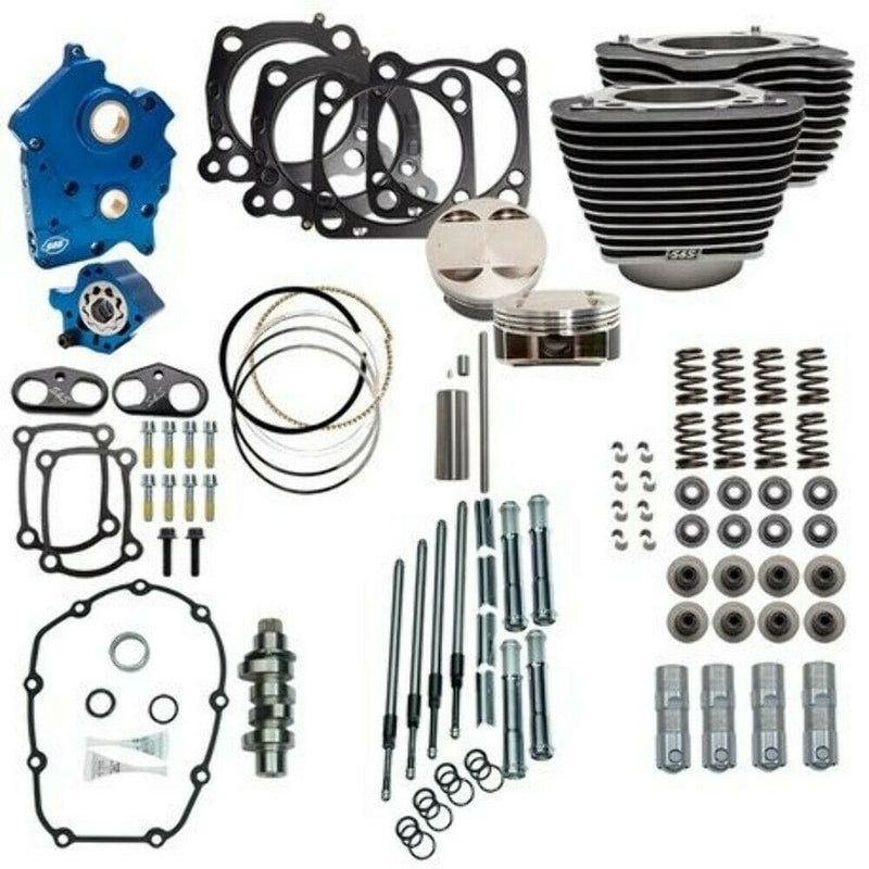 S&S Cycle Big Bore & Top End Kits S&S 107" to 124" Water Cooled Power Package Chain Drive Chrome Harley Touring M8