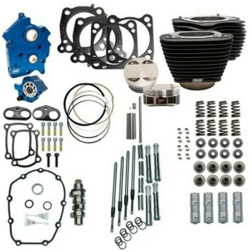 S&S Cycle Big Bore & Top End Kits S&S 114" 128" Oil Cooled Power Package Chain Drive Black Chrome Harley M8 17+ NH